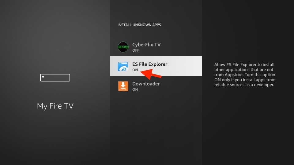 Turn on ES File Explorer to install News 12 on Firestick
