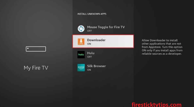 Turn on Downloader to install AnimeDLR on Firestick