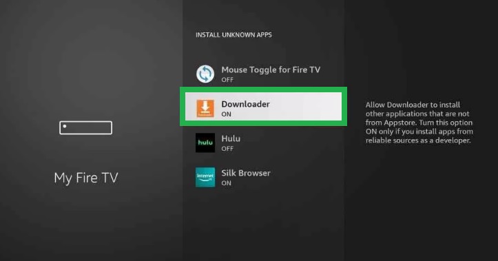 Turn on Downloader to install CucoTV on Firestick