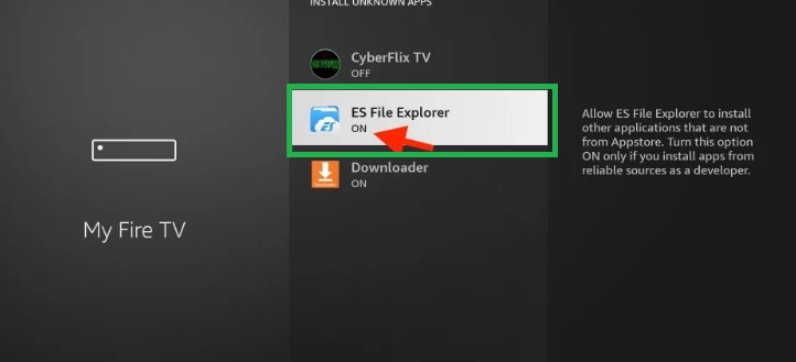turn on ES File Explorer to get CucoTV on Firestick