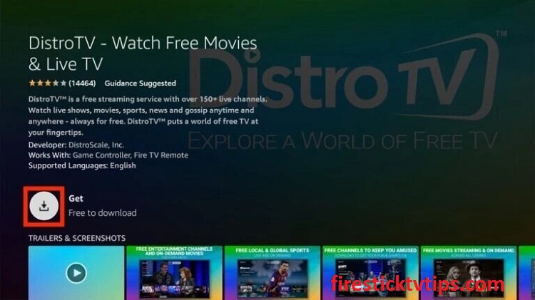 Click Get to install the Distro TV app