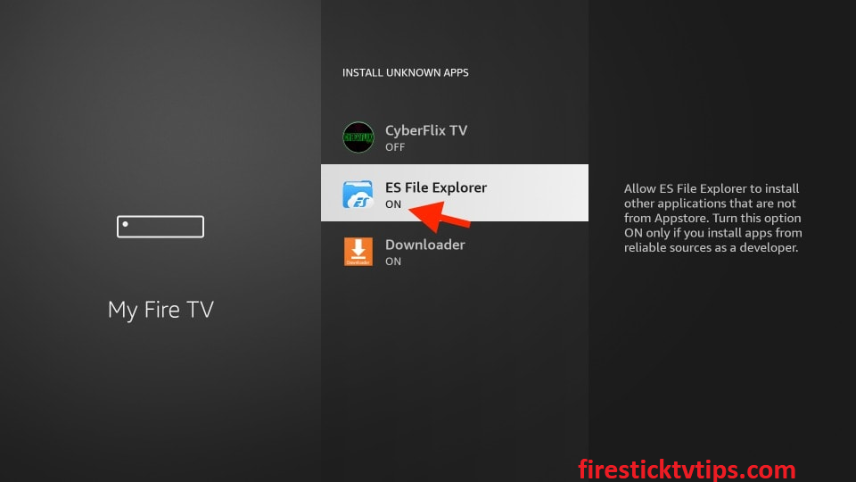 Turn on ES File Explorer to install  Lepto Sports on Firestick 