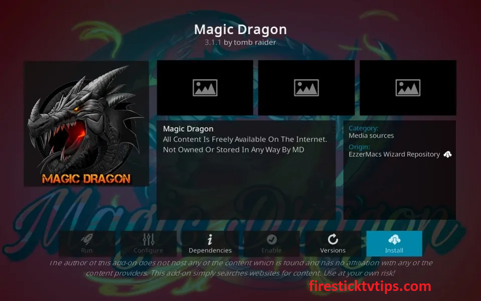  Tap the Install tile to get Magic Dragon Kodi Addon 