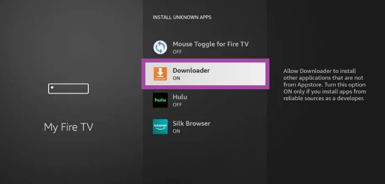 Turn on the Downloader to install Nora Go on Firestick 