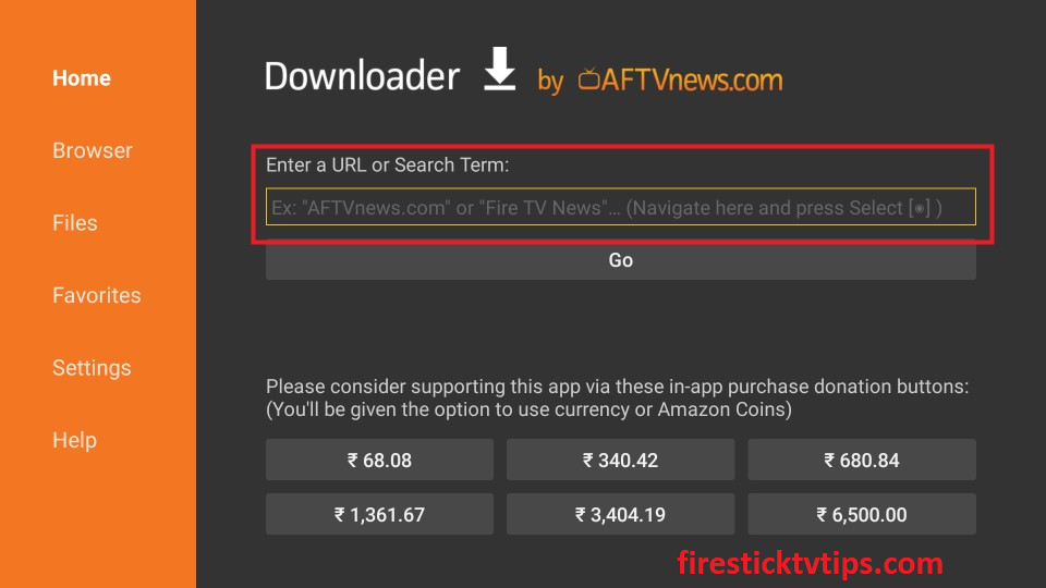 Enter the URL of Now TV apk in the URL field