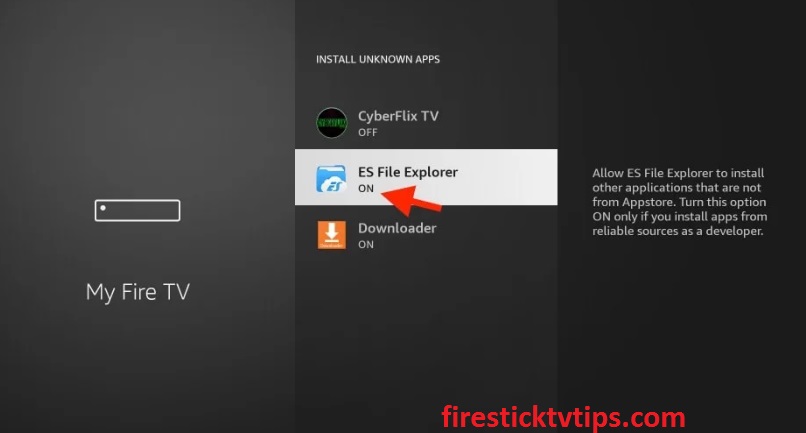 Turn on ES File Explorer to get Vola Sports on Firestick