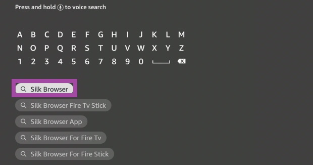 Type Silk browser in the search bar