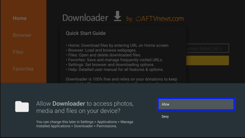 Allow Downloader to access Firestick.