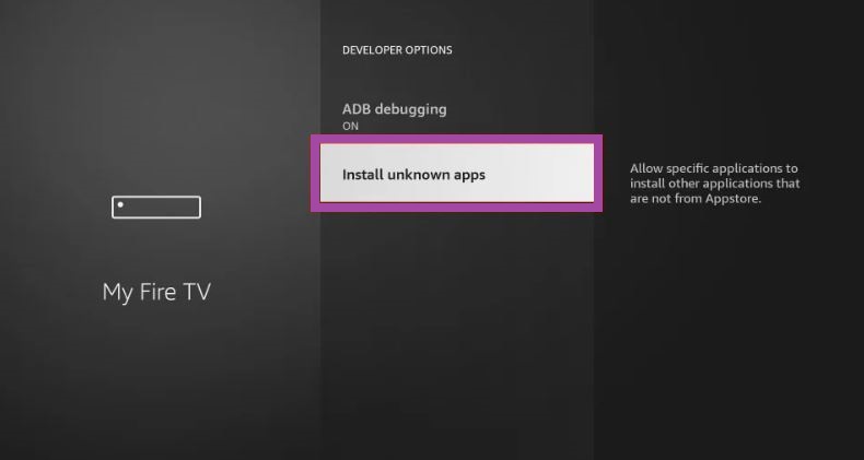 Hit the Install Unknown Apps option  to stream Spanish Channels on Firestick