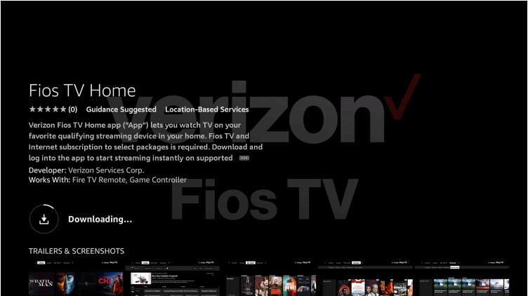 Wait for the app to download. fios tv app on firestick