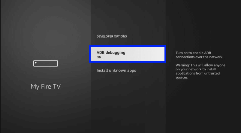 Select ADB debugging. shack tv on firestick 