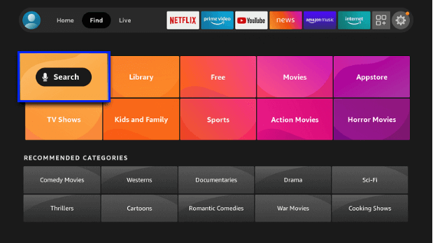 Select the Search. Roku on Firestick