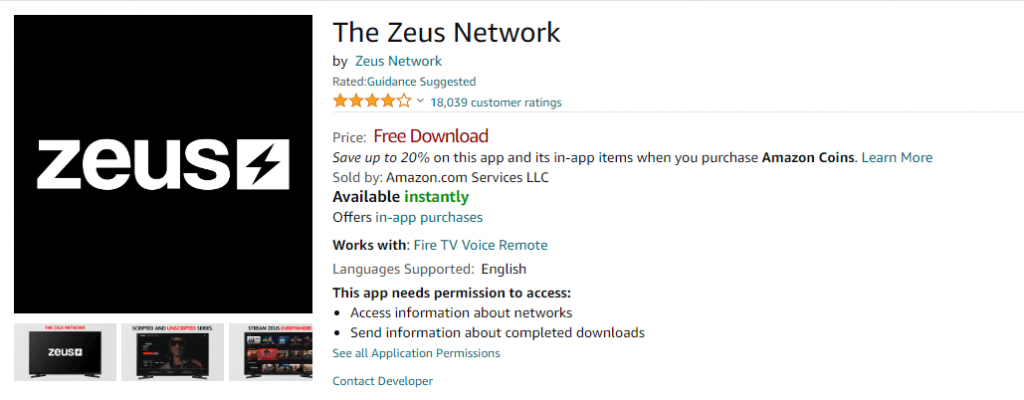 Select Zeus Network app.